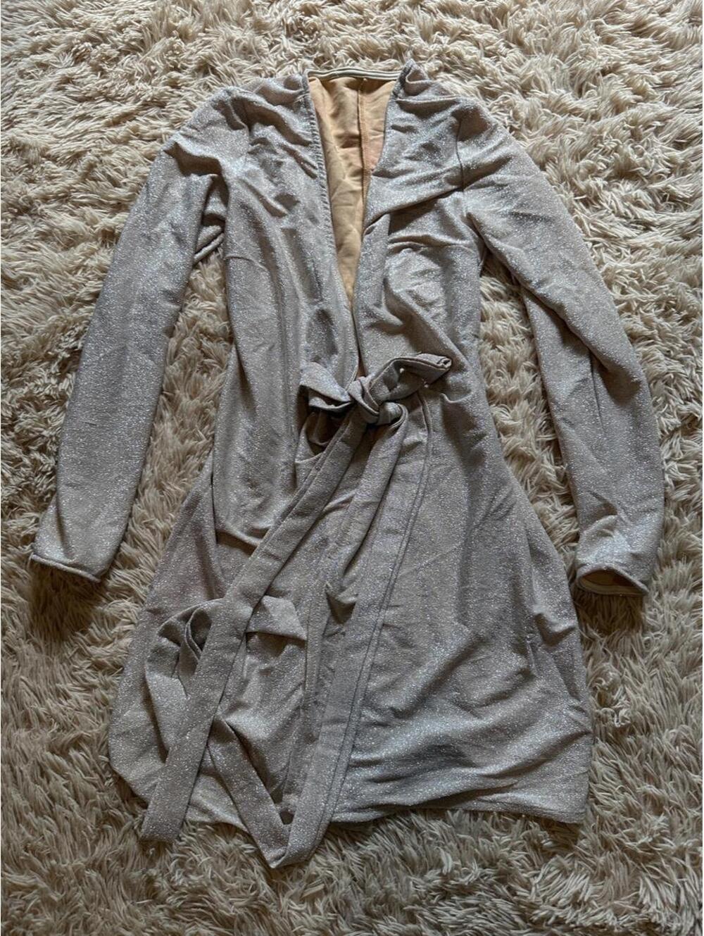 Women's Shimmery Silver Wrap Dress with Belt Size S